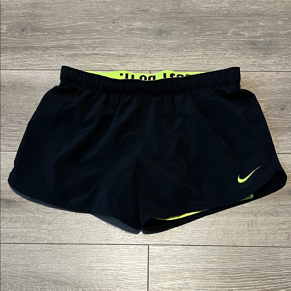 Nike Women's Black and Yellow Athletic Shorts